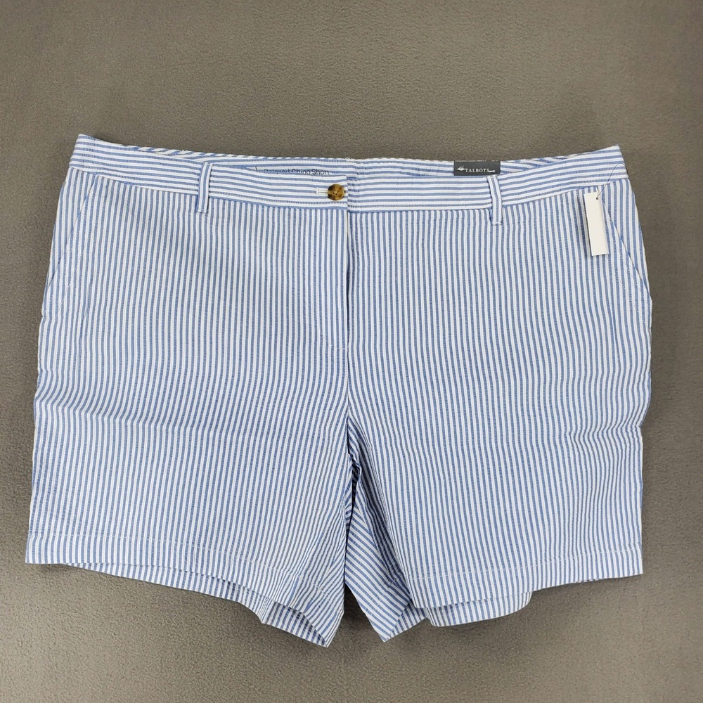 Talbots Relaxed Chino Short Women 20W Blue Seersucker Stripe 7in Inseam NEW